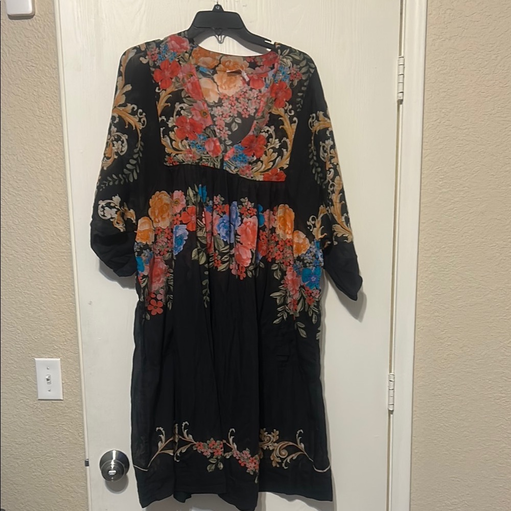 Johnny Was Orange Red Long Sleeve Sundress